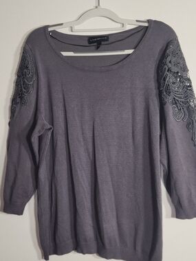 Lane Bryant Charcoal Gray 18/20 Embroidered Lace 3/4 Sleeve Sweater